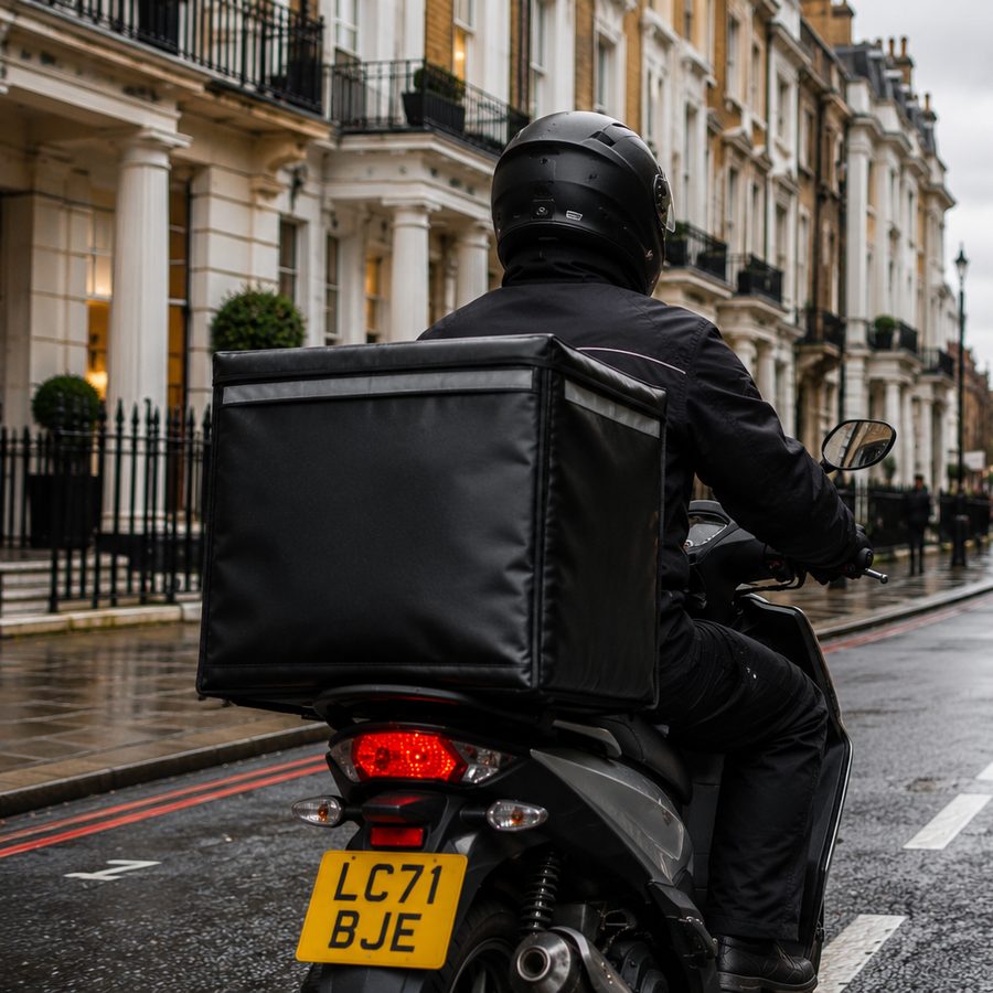 Freshly prepared meals on their way to a home or workplace